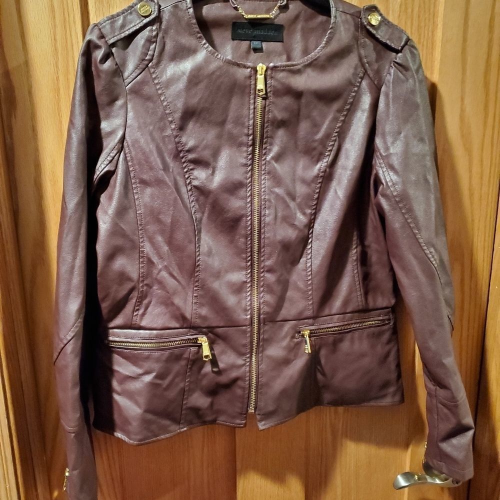 Steve Madden Cabernet Faux Leather Jacket with Gold Zippers- NWT